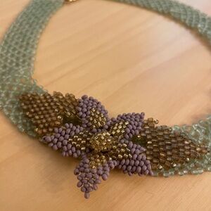 Vintage Beaded Necklace with Gold and Purple Accents